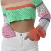 Sweaters | Meihuida Women Crochet Top Y2K Sweater Long Sleeve Square Collar Color Block Knit Top