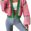 Sweaters | MakeMeChic Makemechic Women'S Contrast Trim Lantern Sleeve Open Front Cropped Cardigan Sweater