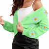 Sweaters | JUOIANTANG Women'S V-Neck Knit Floral Pattern Cardigan Strawberries Embroidery Lantern Long Sleevee Cropped Sweater Tops