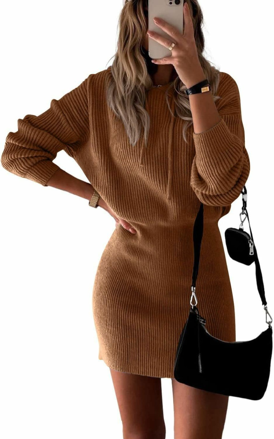 Sweaters | PRETTYGARDEN Prettygarden Women'S Winter Rib Knit Pullover Sweater 2024 Fashion Fall Dresses Long Sleeve Hooded Bodycon Dress