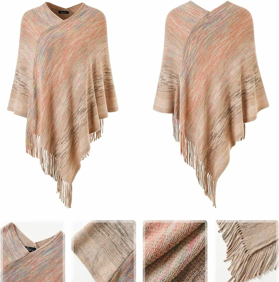 Sweaters | Ferand Ferand Women'S Multicolor Poncho Sweater Versatile Wrap Shawl With Fringes