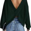 Sweaters | MakeMeChic Makemechic Women'S Ribbed Backless Long Sleeve Top Criss Cross Back Tee Shirts Sweater