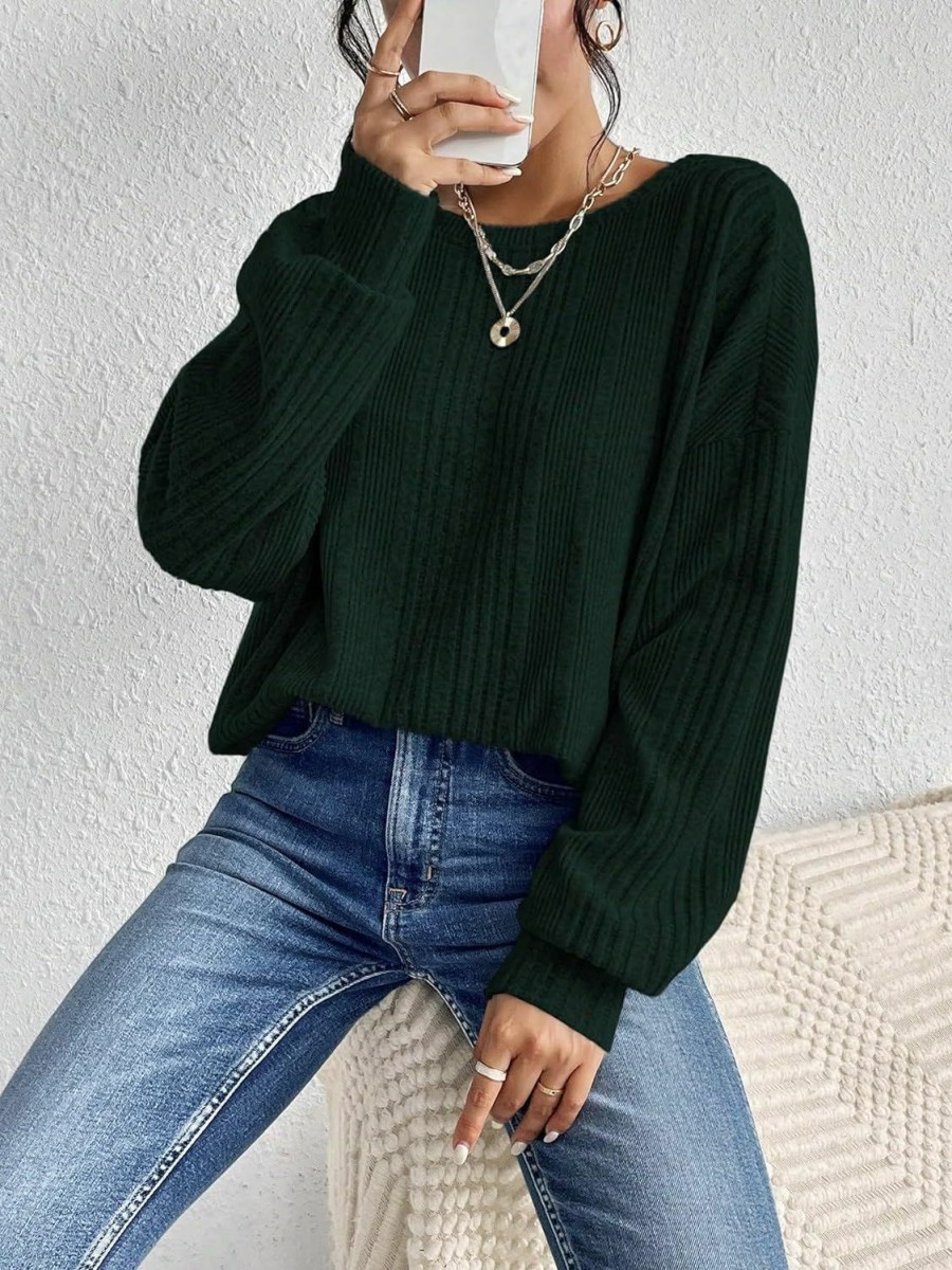 Sweaters | MakeMeChic Makemechic Women'S Ribbed Backless Long Sleeve Top Criss Cross Back Tee Shirts Sweater