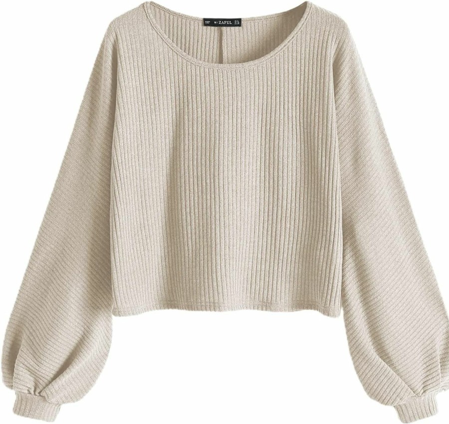 Sweaters | ZAFUL Zaful Women'S Pullover Ribbed Cropped Knitwear Drawstring Ruched Knitted Crop Top Solid V-Neck Long Sleeve T-Shirt