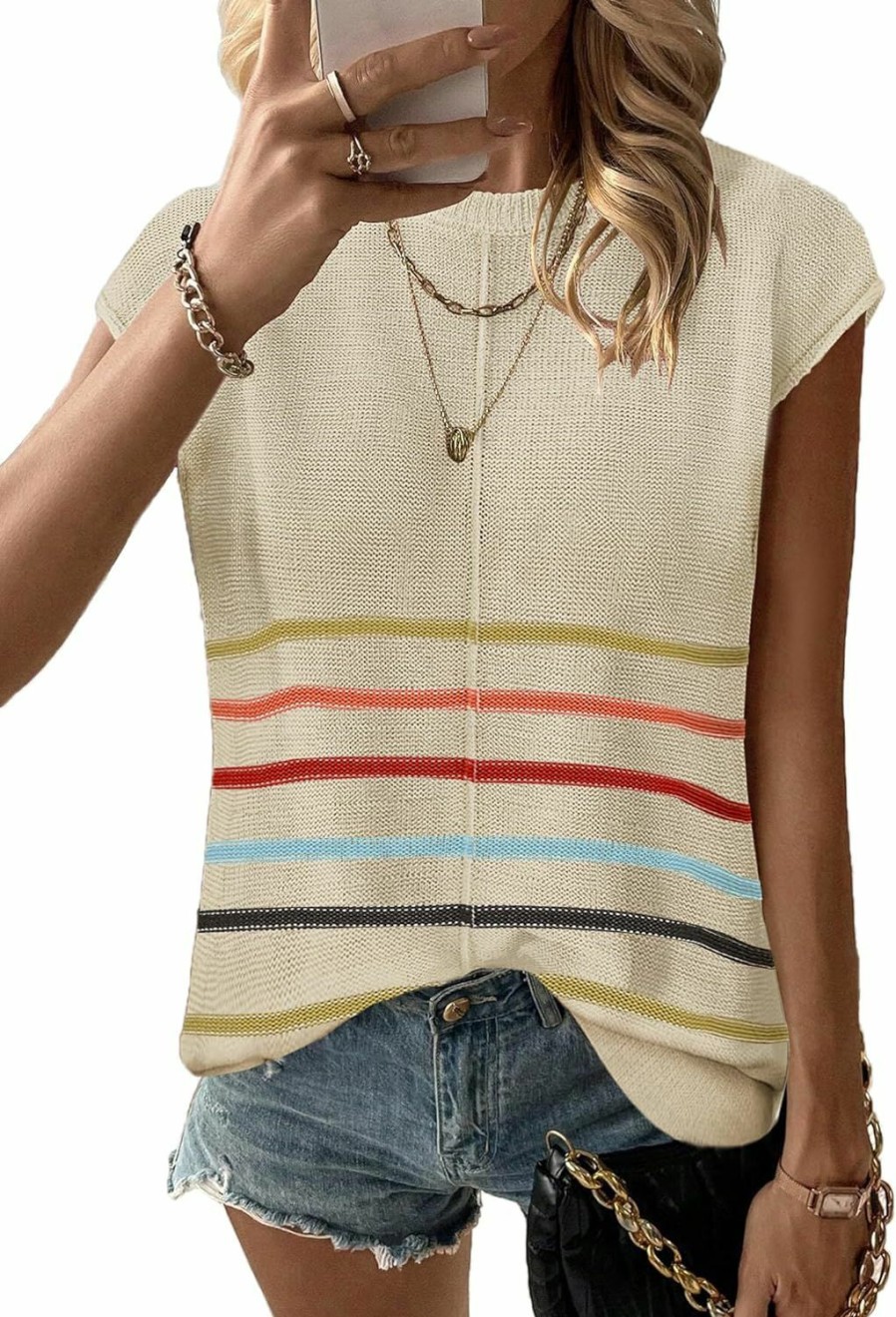 Sweaters | Zeagoo Zeagoo Women'S Cap Sleeve Sweater Vest Crew Neck Sleeveless Casual Knit Tops 2024 Summer Clothes S-Xxl