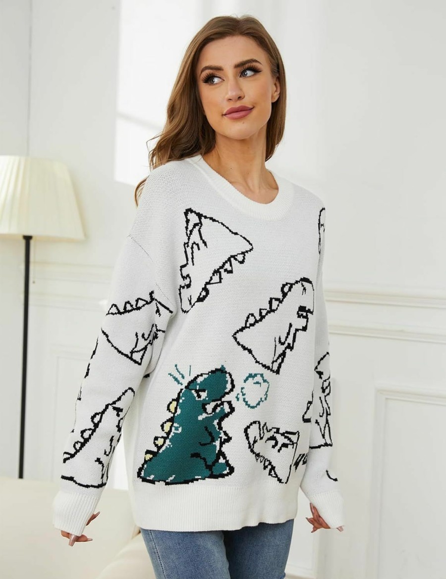 Sweaters | Arssm Arssm Dinosaur Sweater Women Y2K Vintage Oversized Graphic Streetwear Knit Sweater Casual Cute Kawaii Tops