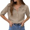 Sweaters | Imily Bela Imily Bela Womens Button Down Shirts Summer Casual Short Sleeve Crew Neck Ribbed Knit Sweater Cardigans Blouse Tops