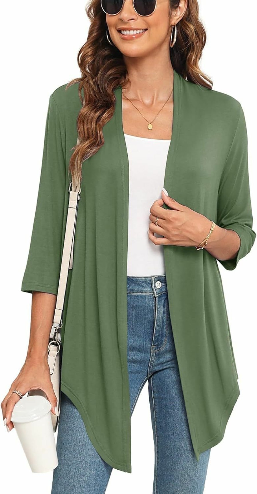 Sweaters | Veryoung Lightweight Summer 3/4 Sleeve Cardigan For Women Trendy Casual Draped Tie Front Cardigans Fall Shrugs High Low Hem