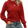 Sweaters | Miessial Miessial Women'S Fall Crew Neck Pullover Sweater Cute Long Puff Sleeve Chunky Knit Sweater Pompom Jumper Top