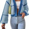 Sweaters | COZYEASE Cozyease Women'S Color Block Crop Cardigan Top Bishop Long Sleeve Open Front Sweater