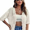 Sweaters | Verdusa Verdusa Women'S Hollow Out Open Front Drop Shoulder Scallop Trim Knit Lightweight Crop Cardigan