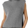 Sweaters | Himosyber Himosyber Women'S Solid Sleeveless Vest Elegant High Neck Stretchable Cap Sleeve Knit Sweater Tops