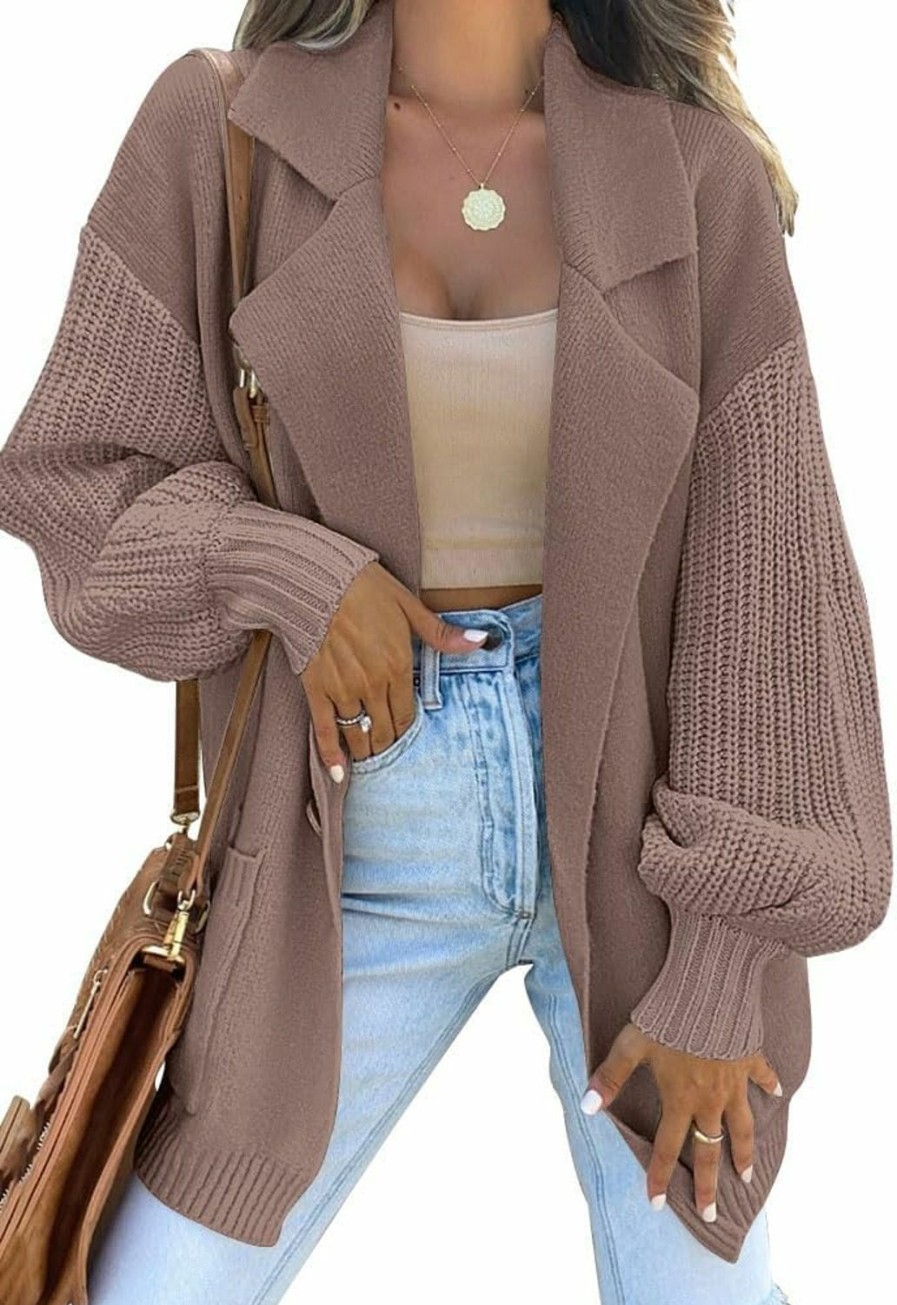 Sweaters | LILLUSORY Lillusory Women'S Long Sleeve Collared Jacket Open Front Knit Cardigan Sweaters 2023 Oversized Slouchy Coat With Pockets