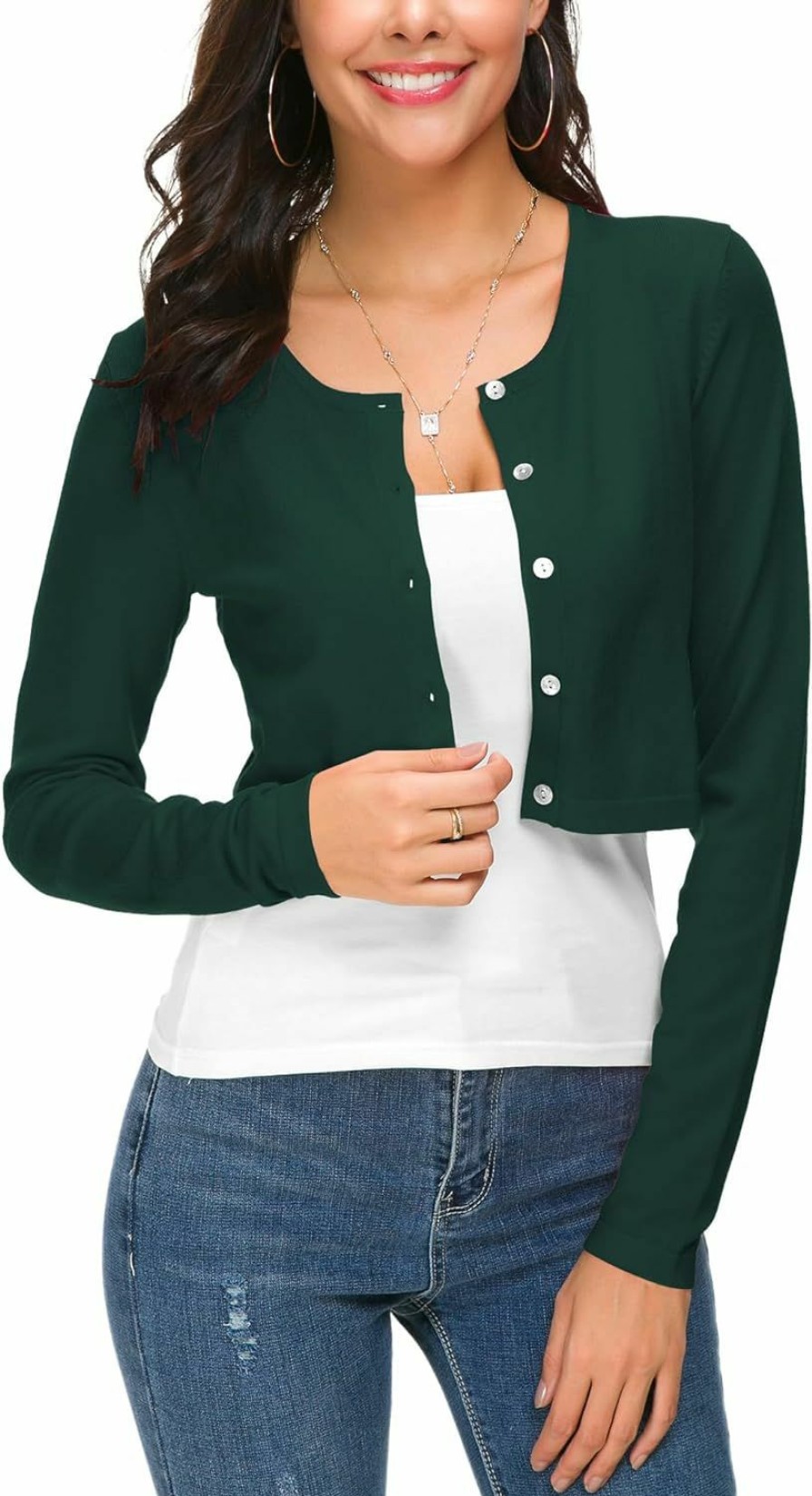 Sweaters | EXCHIC Women'S Cropped Bolero Cardigan Button Down O-Neck Knitted Shrug Sweaters