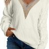 Sweaters | EVALESS Evaless Womens Long Sleeve Sweaters Fall 2023 Trendy Sexy Lace V Neck Knit Drop Shoulder Pullover Sweater Jumper Tops