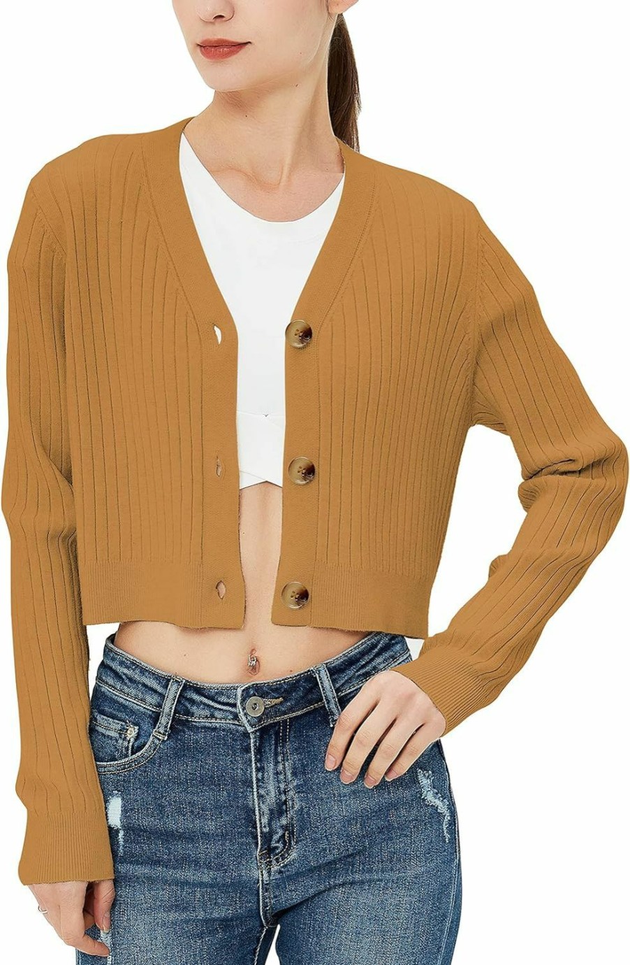 Sweaters | Satuun Satuun Women'S Long Sleeve Cropped Cardigan V Neck Solid Button Down Knit Bolero Shrugs