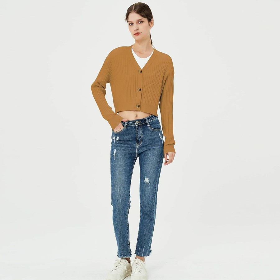 Sweaters | Satuun Satuun Women'S Long Sleeve Cropped Cardigan V Neck Solid Button Down Knit Bolero Shrugs