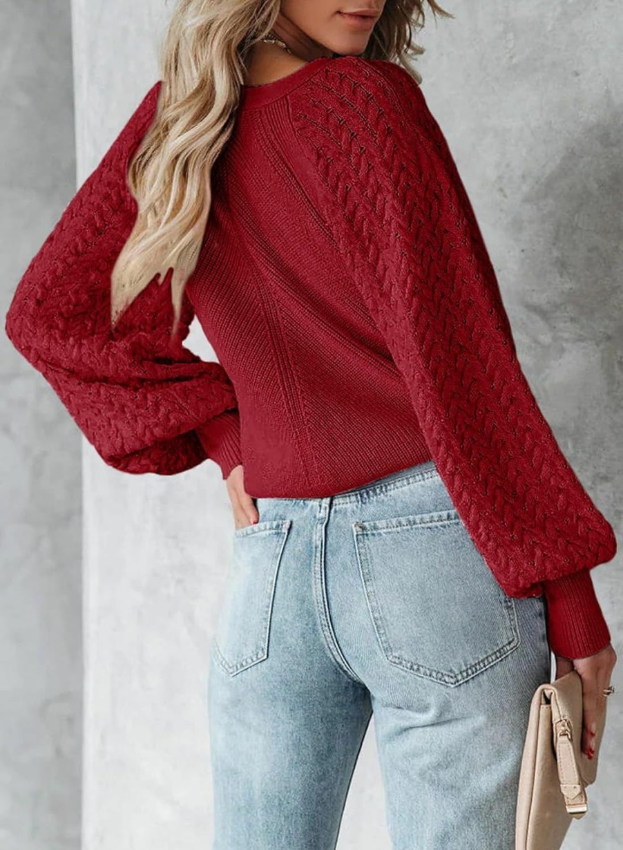 Sweaters | MARZXIN Marzxin 2023 Cropped Cardigan Sweaters For Women Cute Puff Sleeve V Neck Button Up Y2K Cardigan Crochet Cable Knit Sweater