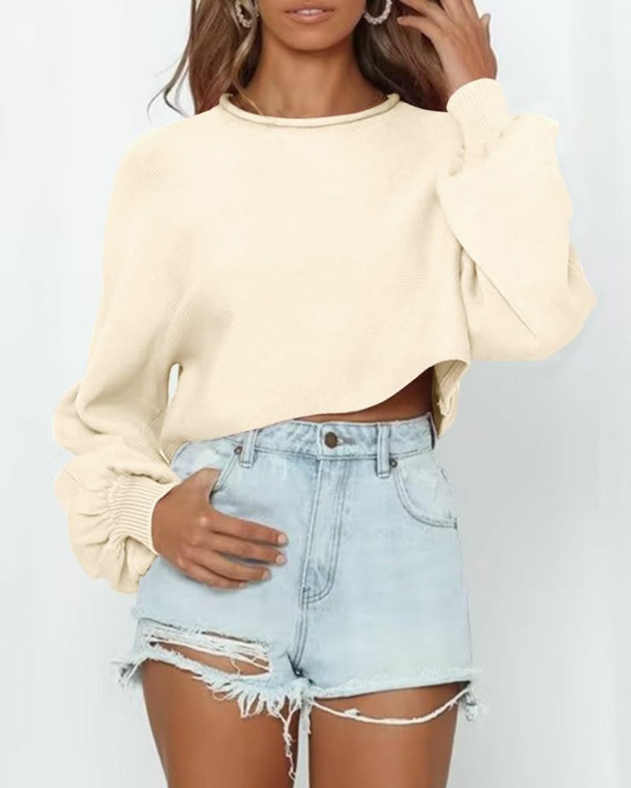 Sweaters | Imily Bela Imily Bela Cropped Sweaters For Women Lantern Long Sleeve Crop Top Slouchy Trendy Loose Crewneck Pullover Sweater