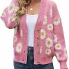 Sweaters | LIOFOER Women'S Floral Cardigan Sweater Knitted Long Sleeve Sweater Botton Front Loose Cardigan Coat