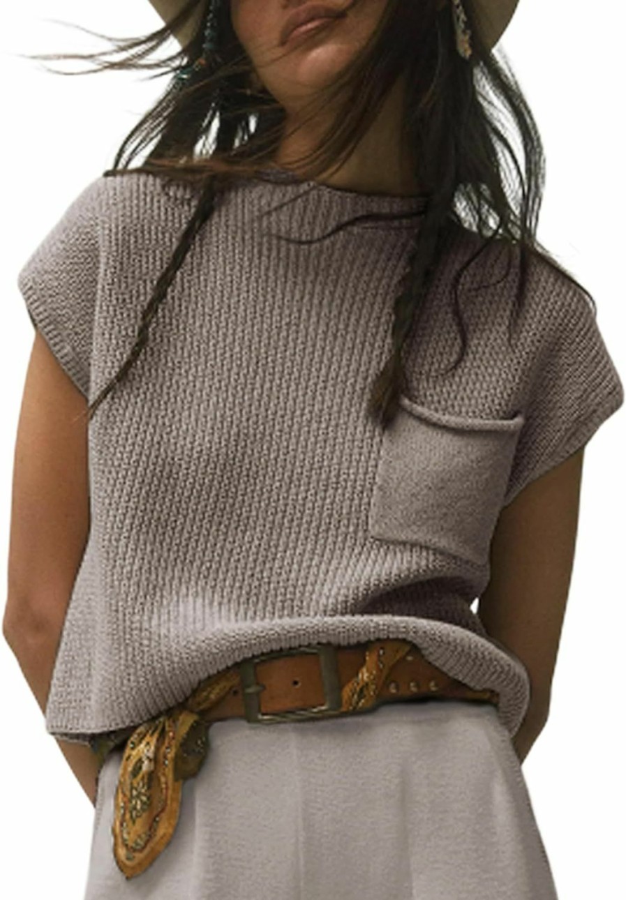 Sweaters | Himosyber Himosyber Women'S Solid Sleeveless Vest Mock Neck Cap Sleeve Knitwear Sweater Tops