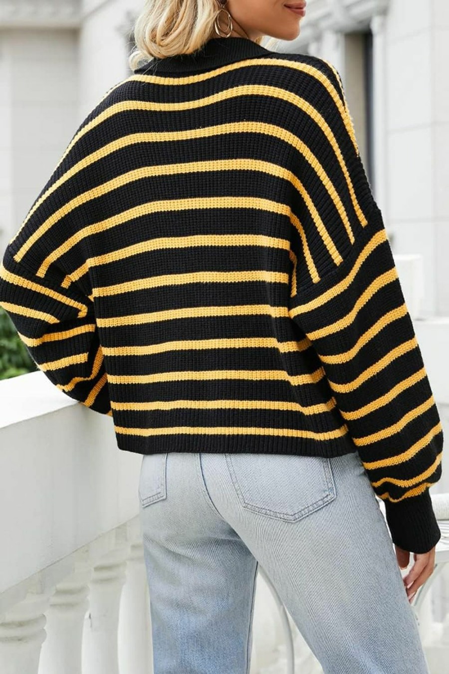 Sweaters | CHYRII Chyrii Women Overized Puff Long Sleeve V Neck Knitted Polo Pullover Sweater Jumper Tops