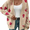 Sweaters | MakeMeChic Makemechic Women'S Strawberry Pattern Drop Shoulder Cardigan Long Sleeve Open Front Casual Outerwear