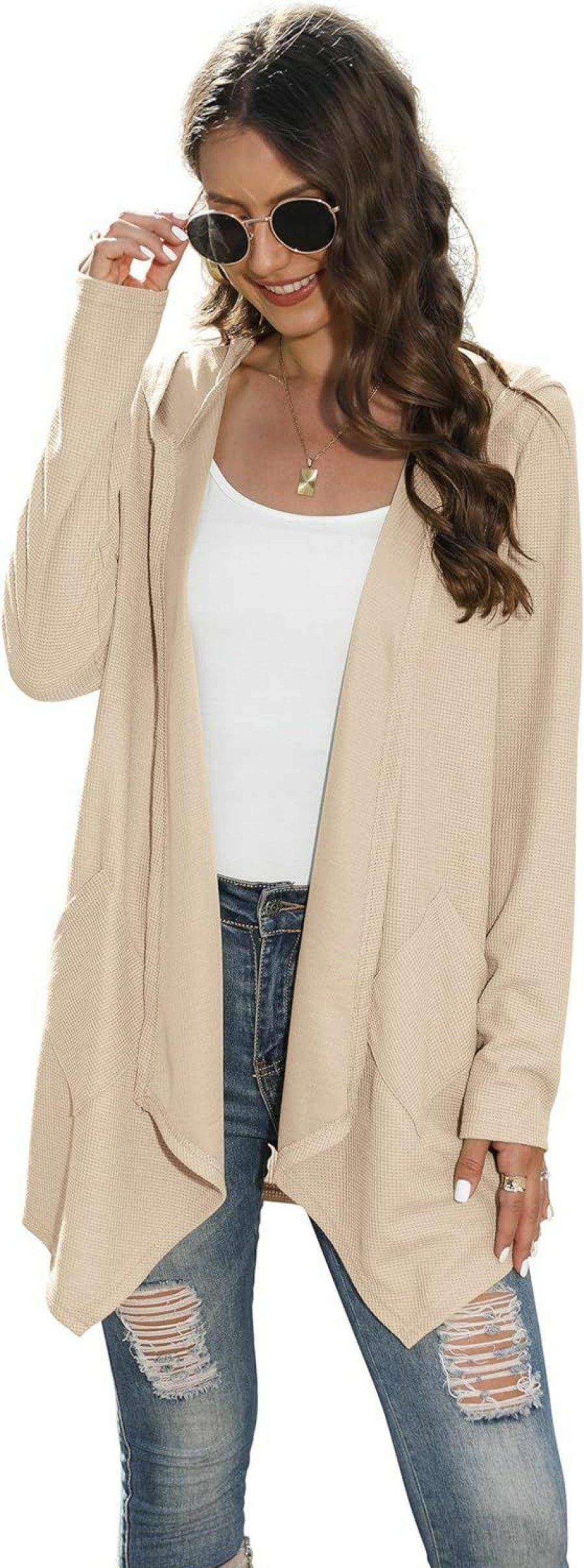 Sweaters | VIISHOW Viishow Womens Lightweight Casual Hoodie Cardigans Open Front Waffle Knit Long Sleeve Outwear Coat With Pockets