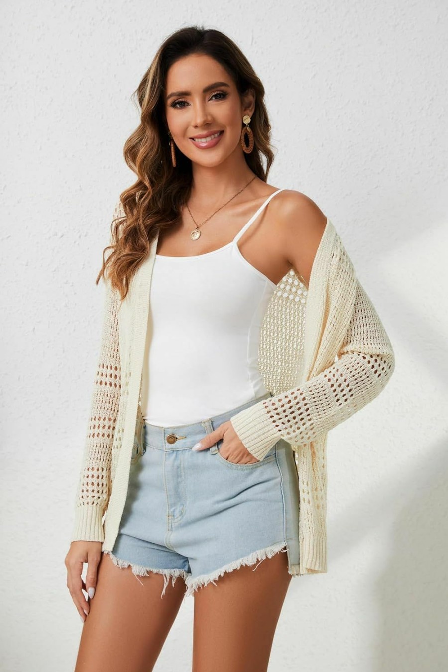 Sweaters | QIANSIQIANBO Womens Crochet Cardigan Cover Up Lightweight Cardigan Sweater Open Front Long Sleeve Summer Beach Coverups