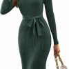 Sweaters | COZYEASE Cozyease Women'S Ribbed Knit Strappy Sweater Dress V Neck High Waist Slim Fit Midi Bodycon Dress