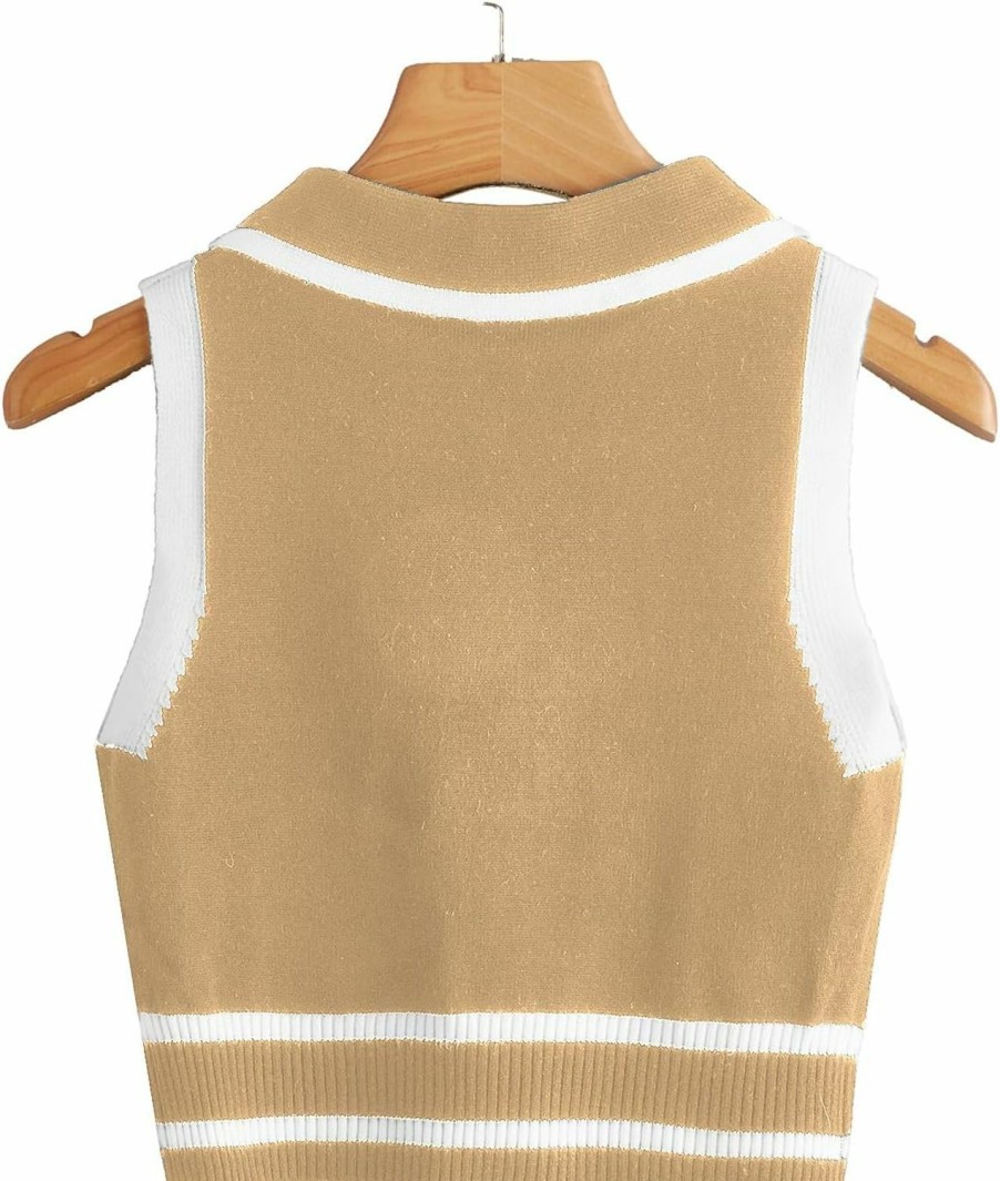 Sweaters | Verdusa Verdusa Women'S Button Front Striped Collar Sleeveless Sweater Vest Knit Top