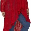 Sweaters | RED DOT BOUTIQUE 646 - Sheer Lace Long Sleeve Open Front Long Body Asymmetric Hem Hi Low Duster Cardigan