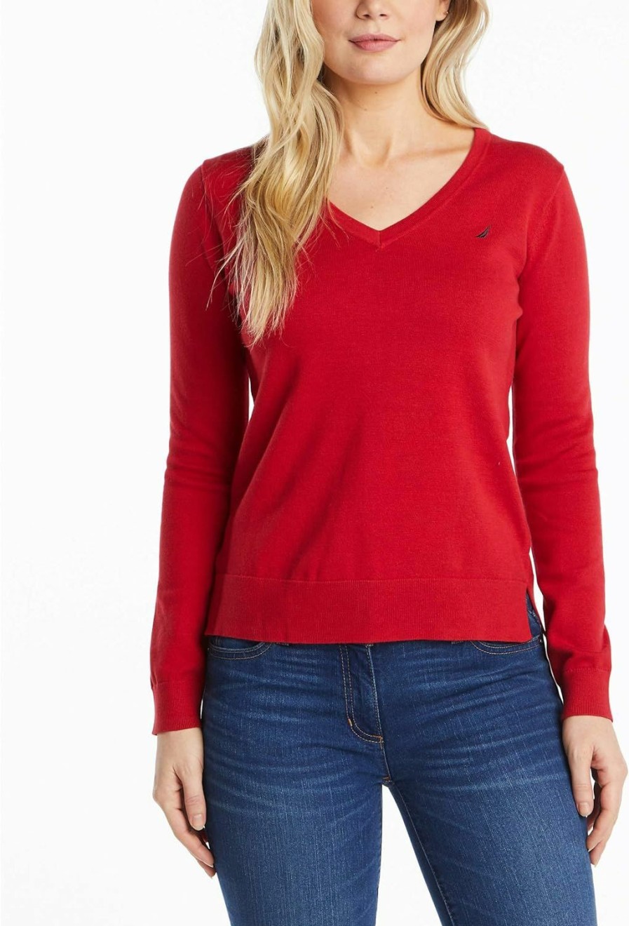 Sweaters | Nautica Nautica Women'S Effortless J-Class Long Sleeve 100% Cotton V-Neck Sweater