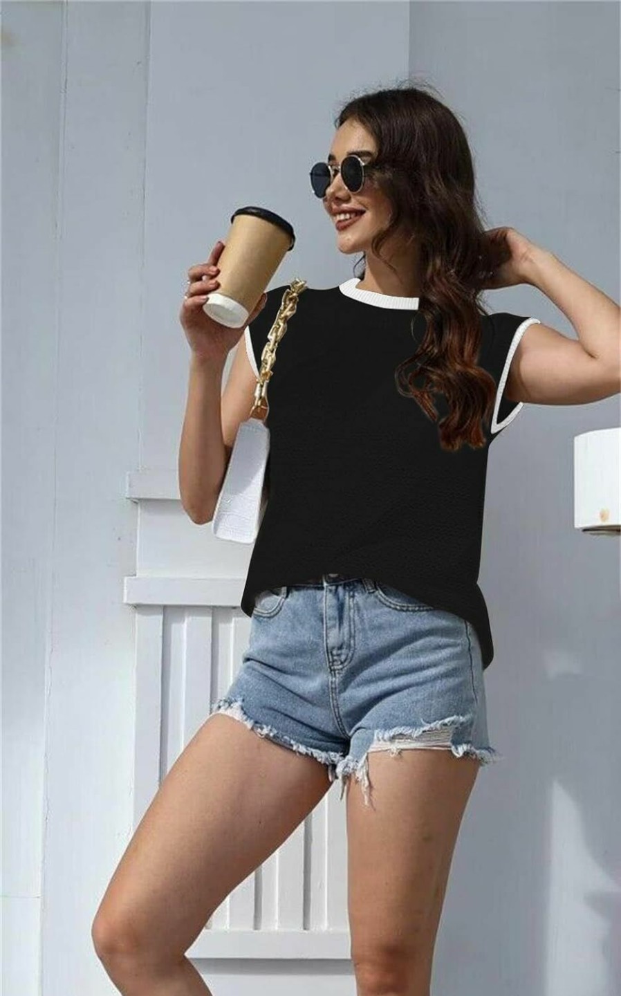 Sweaters | ETCYY Womens Cap Sleeve Sweater Vest Summer Tops Sleeveless Tank Tops 2024 Trendy Spring Clothes Striped Short Sleeve Shirts