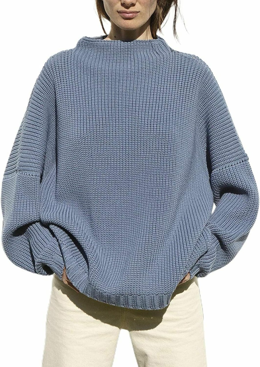 Sweaters | Ugerlov Ugerlov Women'S Oversized Sweaters Batwing Sleeve Mock Neck Jumper Tops Chunky Knit Pullover Sweater