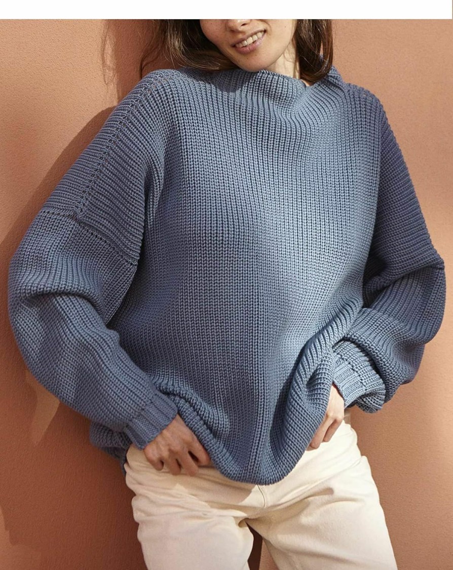 Sweaters | Ugerlov Ugerlov Women'S Oversized Sweaters Batwing Sleeve Mock Neck Jumper Tops Chunky Knit Pullover Sweater