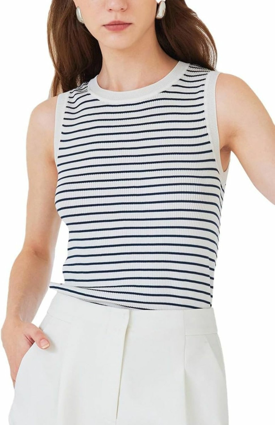 Sweaters | GOELIA Women'S Ribbed Sleeveless Sweater Tank Top Business Casual Slim Fitted Striped Knitted Tops