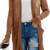 Sweaters | GRECERELLE Grecerelle Womens Lightweight Longer Length Cardigan Long Sleeve Casual Crochet Open-Front Sweater With Pockets