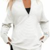 Sweaters | Gihuo Gihuo Women'S Half Zipper Sweaters Oversized Ribbed Knit 2023 Fall V Neck Tunic Collared Casual Pullover Thumb Hole