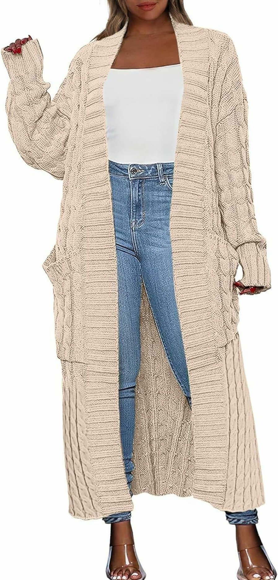 Sweaters | Caracilia Caracilia Womens Long Cardigan Sweater Open Front Long Sleeve Chunky Cable Knit Duster Outerwear Maxi 2023 Fall Jacket Coats