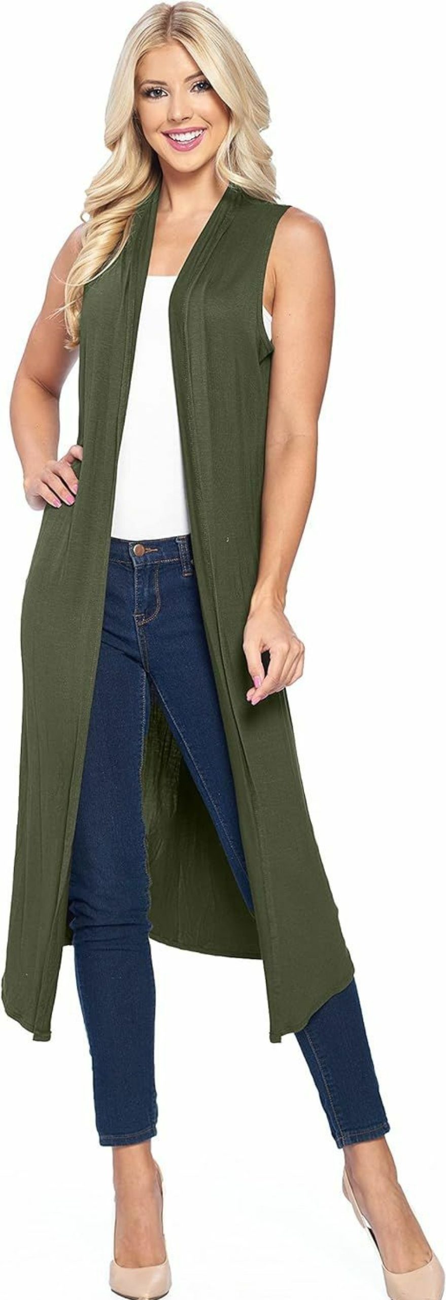 Sweaters | Isaac Liev Isaac Liev Women'S Sleeveless Cardigan Casual Long Maxi Open Front Flowy Drape Lightweight Duster Vest Made In Usa