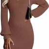 Sweaters | Sidefeel Sidefeel Womens 2023 Winter Ribbed Knit Sweater Dress Casual Long Sleeve Fall Dresses Sexy V Neck Bodycon Mini Dress