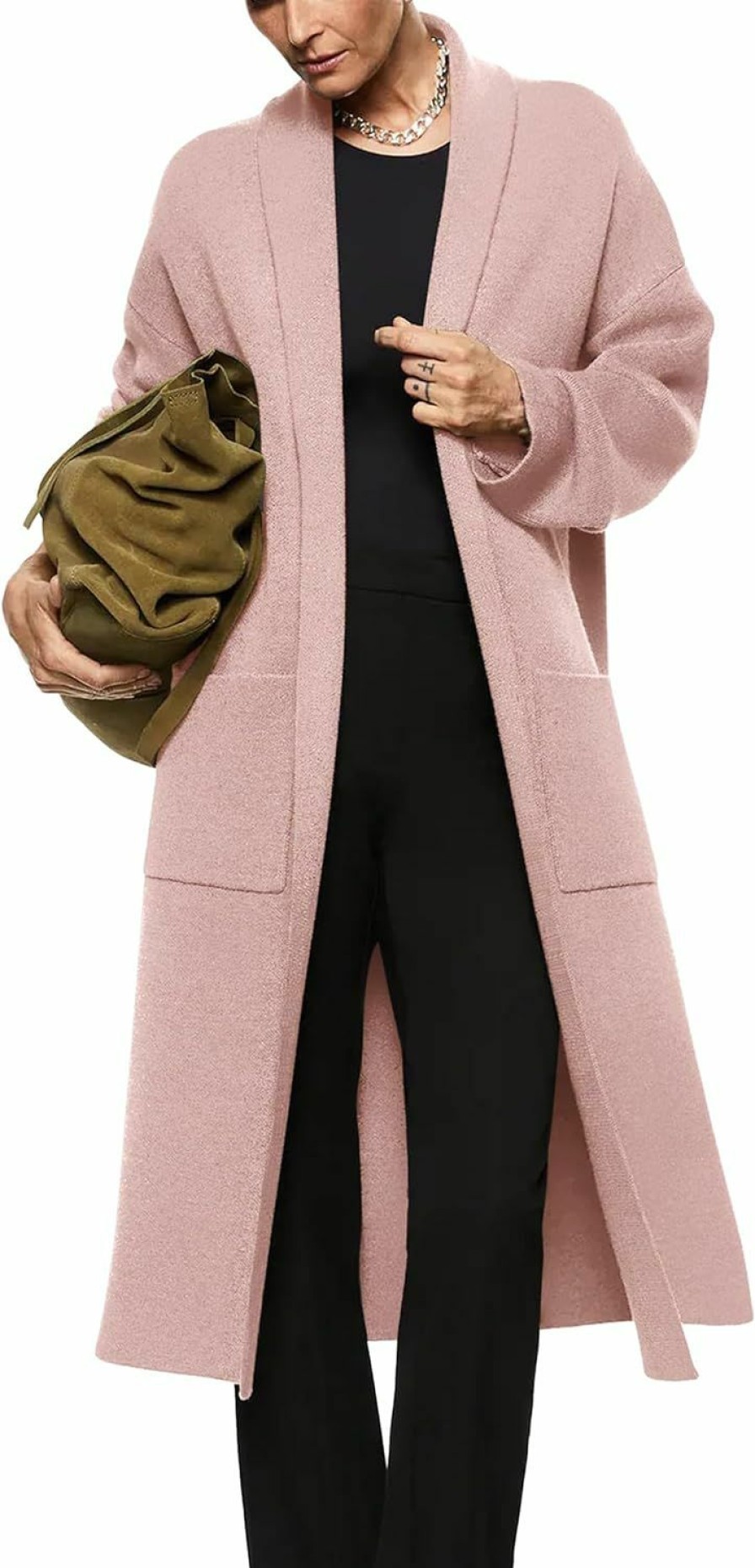 Sweaters | Fazortev Womens Long Sleeve Maxi Cardigan Open Front Oversized Knitted Sweater Coat Casual Lapel Warm Overcoat With Pockets