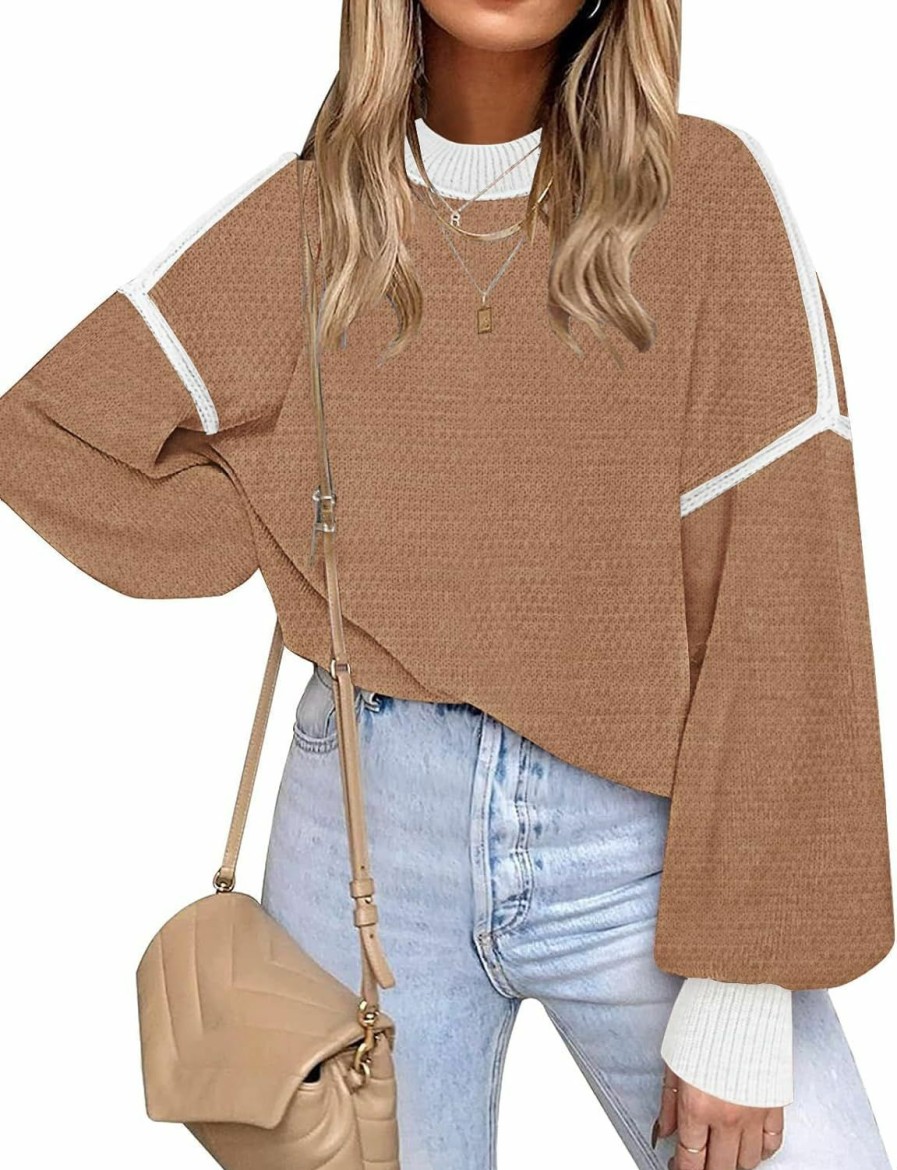 Sweaters | Disamer Fall Clothes For Women 2023 Trendy Crew Neck Oversized Sweaters Color Block Batwing Long Sleeve Knited Pullover Tops