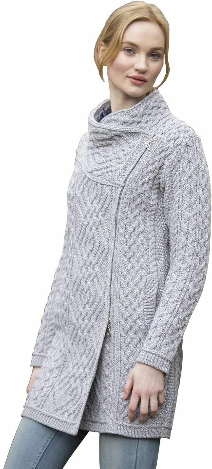 Sweaters | Aran Crafts Aran Crafts Women'S Irish Soft Cable Knitted Side Zip Coat (100% Merino Wool)