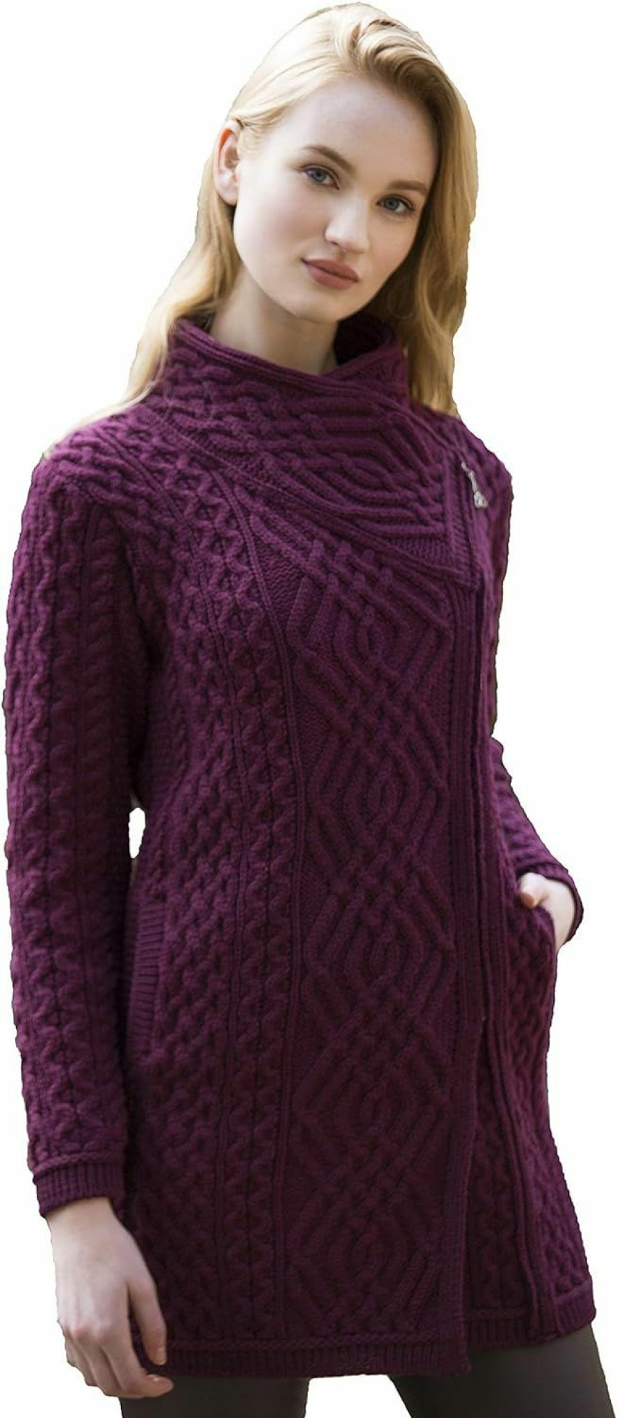 Sweaters | Aran Crafts Aran Crafts Women'S Irish Soft Cable Knitted Side Zip Coat (100% Merino Wool)