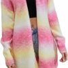 Sweaters | ELFTOWN Women'S Rainbow Knit Open Front Cardigan Sweater Long Sleeve Tie Dye Long Crochet Kimono Coat Outwear