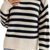 Sweaters | GORGLITTER Gorglitter Women'S Striped Drop Shoulder Sweater Long Sleeve Round Neck Pullover Top