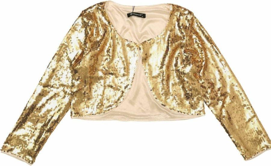 Sweaters | Allegra K Allegra K Women'S Sequin Jacket Sparkly Party 3/4 Sleeve Open Front Crop Bolero Shrug Cardigan