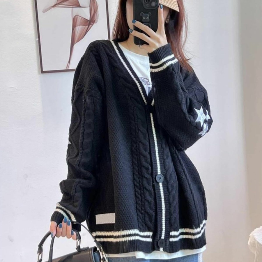 Sweaters | Aiyify Star Cardigan Y2K Sweater Vintage Aesthetic Goth Crochet Cardigan Sweater Jacktet Hoodie Cardigan For Women